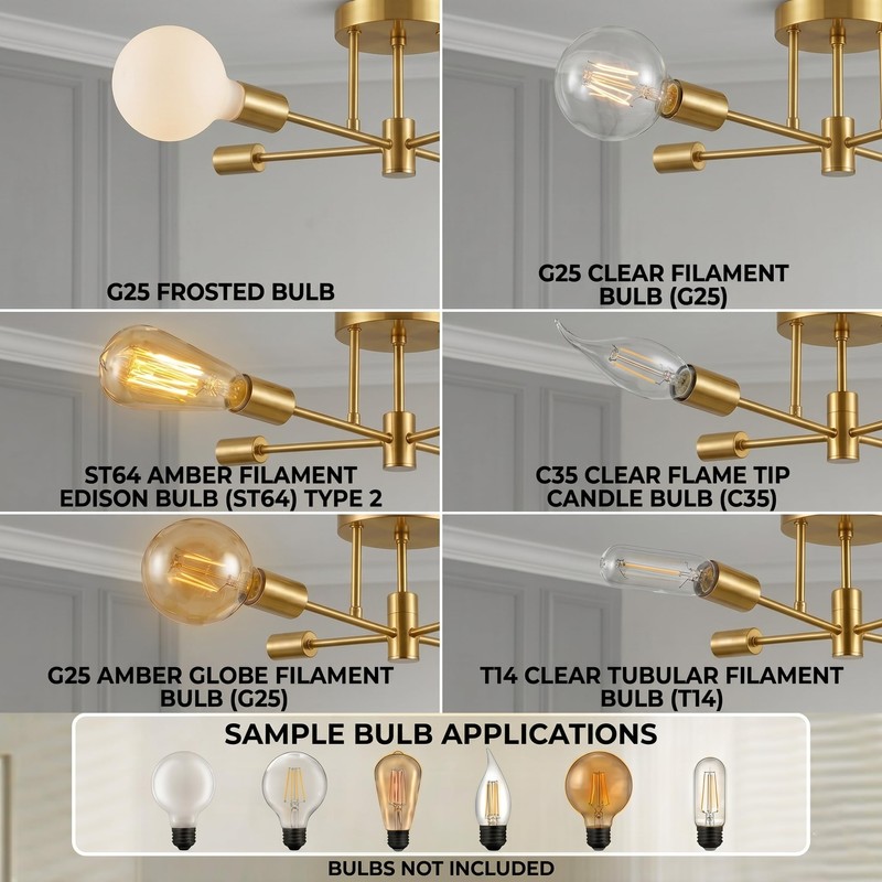 YCZM Modern Sputnik Chandelier, 6-Lights Mid Century Semi Flush Mount