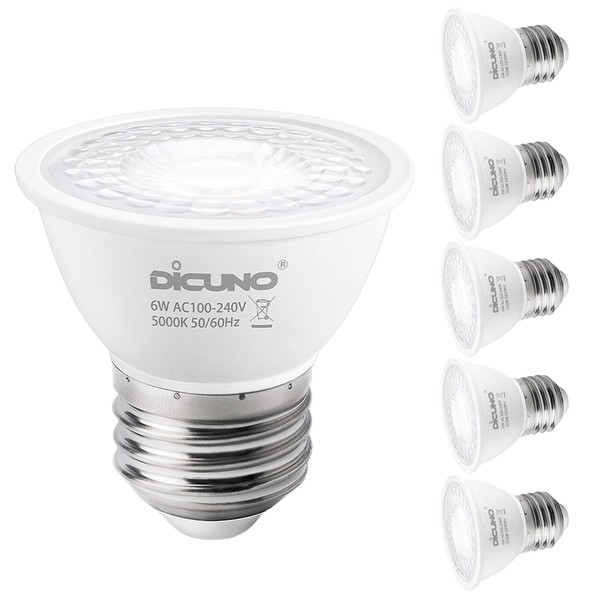 DiCUNO LED Bulb, E26 Base, Spotlight, Daylight White, 6W, 60W