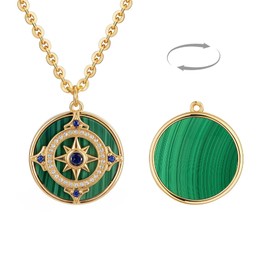 Fettero Necklaces for Women Trendy 14K Gold Plated Charm Necklace Malachite Wheel Circle Pendant Dainty Gold Necklace for Women Jewelry