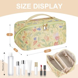 UUYUUY Travel Makeup Bag for Women PU Make Up Bag Portable Travel Cosmetic Bag with Removable Divider Large Makeup Bag Organizer Waterproof Toiletry Bag, Yellow