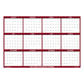 18" x 24" SwiftGlimpse 2025 Wall Calendar Erasable Large Wet & Dry Erase Laminated 12 Month Annual Yearly Wall Planner, Reversible, Horizontal/Vertical, Maroon