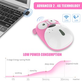 3C Light 2.4GHz Wireless Mouse Cute Animal Dog Shape Cordless Mouse Rechargeable Optical Mice Cartoon Puppy Computer Mouse 3 Buttons for Laptop Desktop PC (Pink)