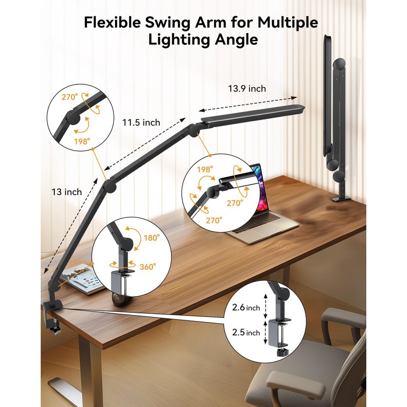 LED Desk Lamp with Clamp, Architect Desk Lamp with Remote,