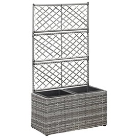 Keketa Trellis Raised Beds, Patio Raised Planter Box for Vegetables Outdoor Garden Backyard Flowers Fruits with 2 Pots 22.8" x 11.8" x 42.1" Poly Rattan Gray