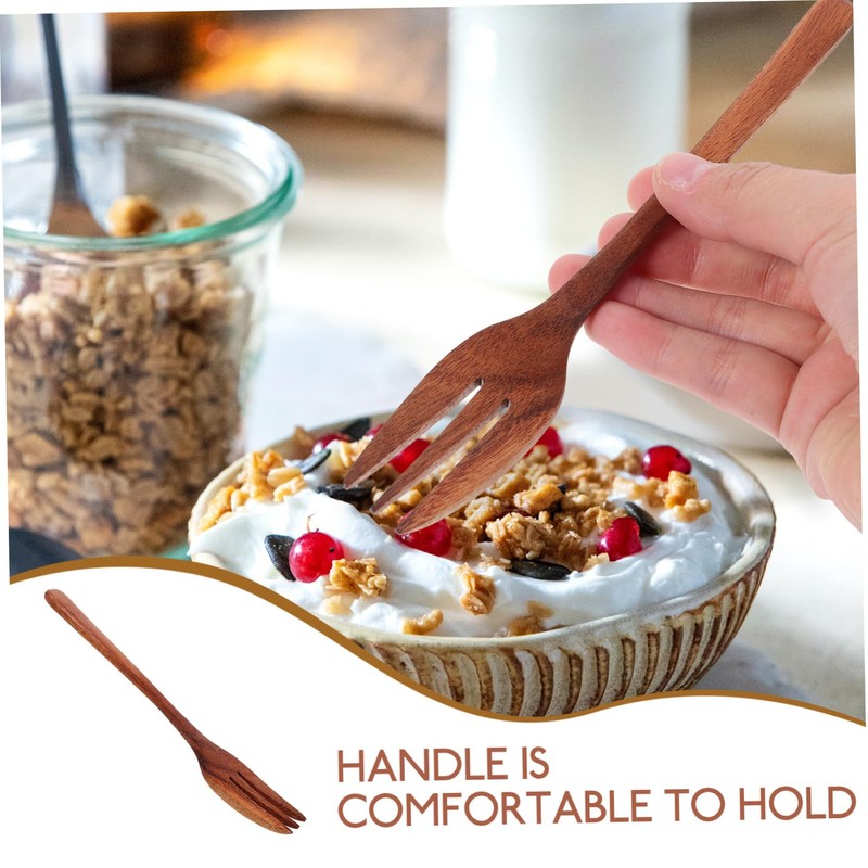 Hoement Wooden Kitchen Utensil Handle Fork Mixing Fork for Salad