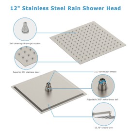 Shower System, Shower Faucet Set for Bathroom with 12 Inch Rain Shower Head and Handheld Combo Set,Wall Mounted Shower Faucets Sets Complete Contain Pressure Balance Valve and Trim Kit(Brushed Nickel)