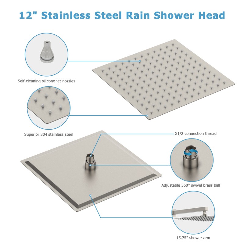 Shower System, Shower Faucet Set for Bathroom with 12 Inch