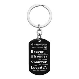 Grandson Braver Stronger Smarter Love Granddad Grandma Stainless Steel Dog Tag Military Pendant, 24'' Necklace Love Note