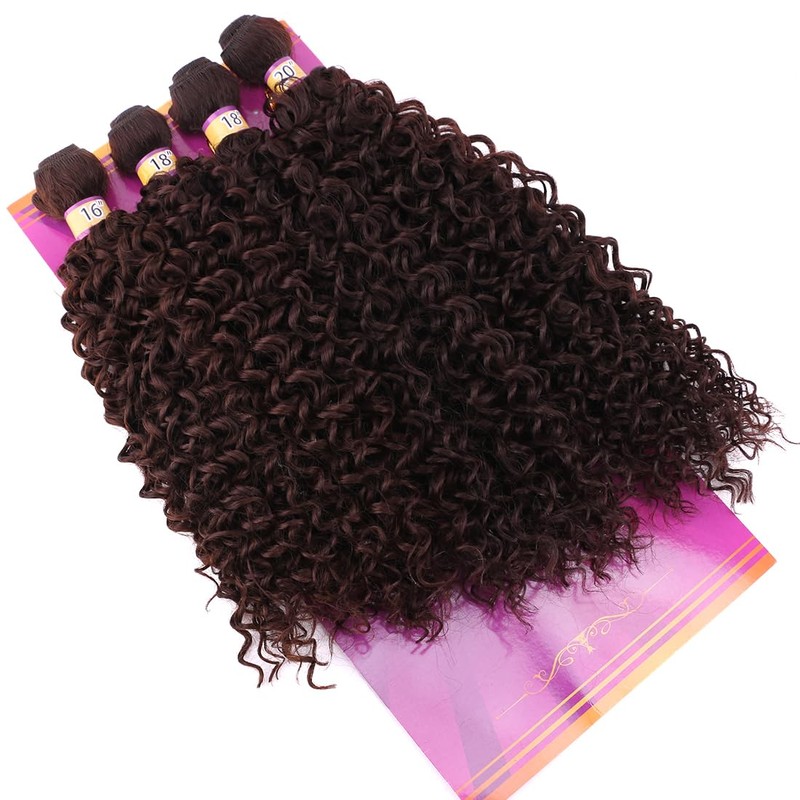 Dark Brown Afro Kinky Curly Synthetic Hair Weave 4 Bundles