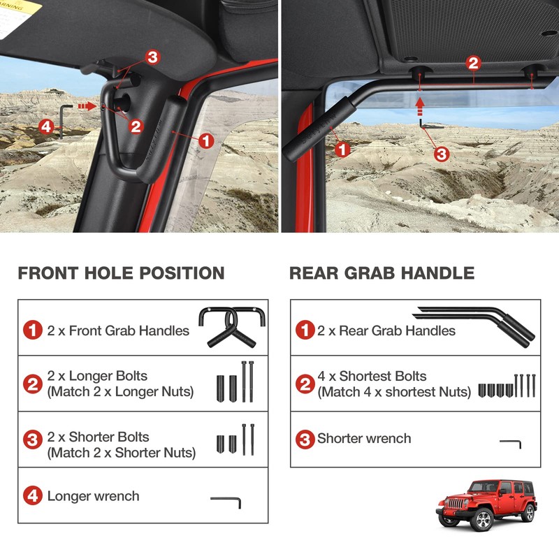 Sulythw NO Block Sunvisor Front & Rear Jeep Grab Handles,