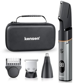 Kensen 3 en 1 Rasuradoras Para Hombre，IPX6 Impermeable Afeitadora Electrica Hombre，Depiladora Corporal Hombre en Seco/Húmedo，Recortadora de Vello Pubico Barba Nariz-Gris