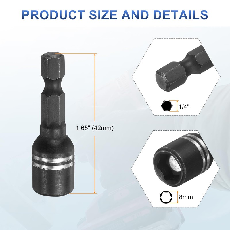 sourcing map 2pcs Magnetic Nut Driver 8mm Hex Drive Socket