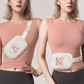 YOOLIFE Initial Belt Bag - Crossbody Bags Women - Fanny Packs for Women Cross Body Bag White Small Waist Packs Travel Everywhere Belt Bag Monogram Crossbody Bag M