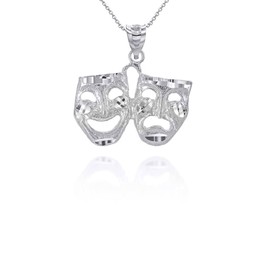 Claddagh Gold .925 Sterling Silver DC Theater Acting Masks of Comedy and Tragedy Drama Pendant Necklace, 16"