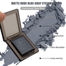 Matte Nude Blue-gray Eyeshadow - High Pigment, Intense Monochrome Buxom Eyeshadow for Easy Makeup Application - Longwear, Waterproof, Blendable Pressed Powder Single Shadow - 24 Hour Wear