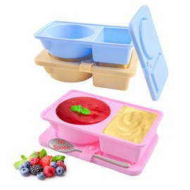 SEVENKA 3 Reuseable Silicone Snack Box Containers with Lids, Small Double Compartment Snackle Bento Box, Leakproof Sauce & Salad Dressing Containers for School, Travel, Office, Picnic, Dishwasher Safe