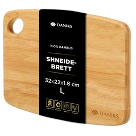 Daniks High Quality Chopping Board Made of 100% Bamboo, Extra Thick 1.8 cm Solid Wooden Board, Breakfast Board, Bread Board and Serving Board, 32 x 22 x 1.8 cm (L)