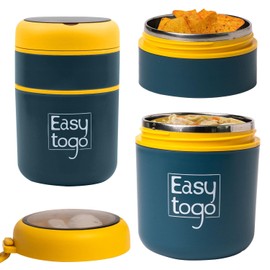 Easy Togo 700ml Stainless Steel Lunch Box with Spoon, Handle, Leak Proof Small Container for Snack, Diet & Prep Food, Stackable Stainless Steel 2 Tier Men's Lunchbox for Work, Blue Portable Lunch Box