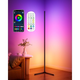 CCACC Corner Floor Lamp, 65" Smart RGB Color Changing LED Floor Lamp with APP and Remote Control, Modern Mood Lighting Corner Lamp with Music Sync, DIY Mode & Timing for Living Room Gaming Room