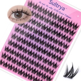 Sultrya Lash Clusters DIY Eyelash Extensions Spiky Cluster 100pcs C Curl Individual Lashes Volume Wispy Natural False Eyelashes with Thin Band Cosplay Dramatic Manga Comic Look DIY at home (S06)