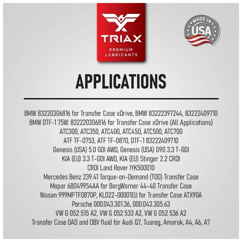 TRIAX DTF-1 Professional Transfer Case Fluid Full Synthetic (1 Quart)