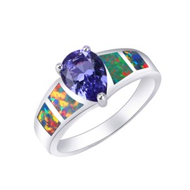 KELITCH Crown Band Rings Synthetic Opal Openwork Midi Ring for Your Girlfriend, Bead, No-Gem-Tye