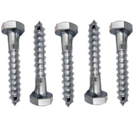 M10 Wood Screws Coach Hex Head Width 17mm Zinc Plated Steel Screw Hexagon Lag Half Thread Self-Tapping Bolts Silver Long 2 inch x 0.4 inch 10mm x 60mm Box of 5 pcs