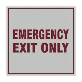 Square Emergency Exit Only Sign with Adhesive Tape, Mounts On Any Surface, Weather Resistant, Indoor/Outdoor Use (Light Grey/Burgundy) - Medium