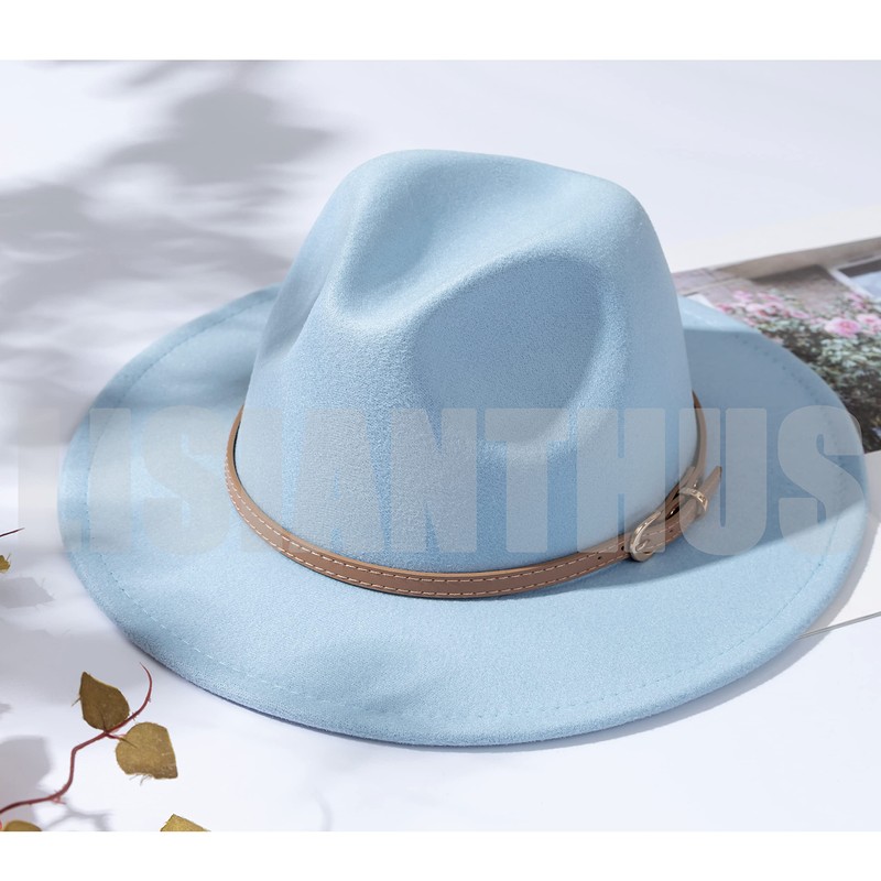Lisianthus Women Classic Felt Fedora Wide Brim Hat with Belt