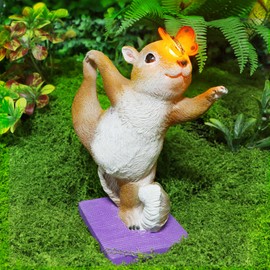 Treewoll Solar Light Garden Statue Squirrel Figurine, Resin Squirrel Doing Yoga with Lighted Butterfly, Waterproof Spring Outdoor Ornaments for Garden, Front Door, Patio Decor & Gifts for Mother's Day