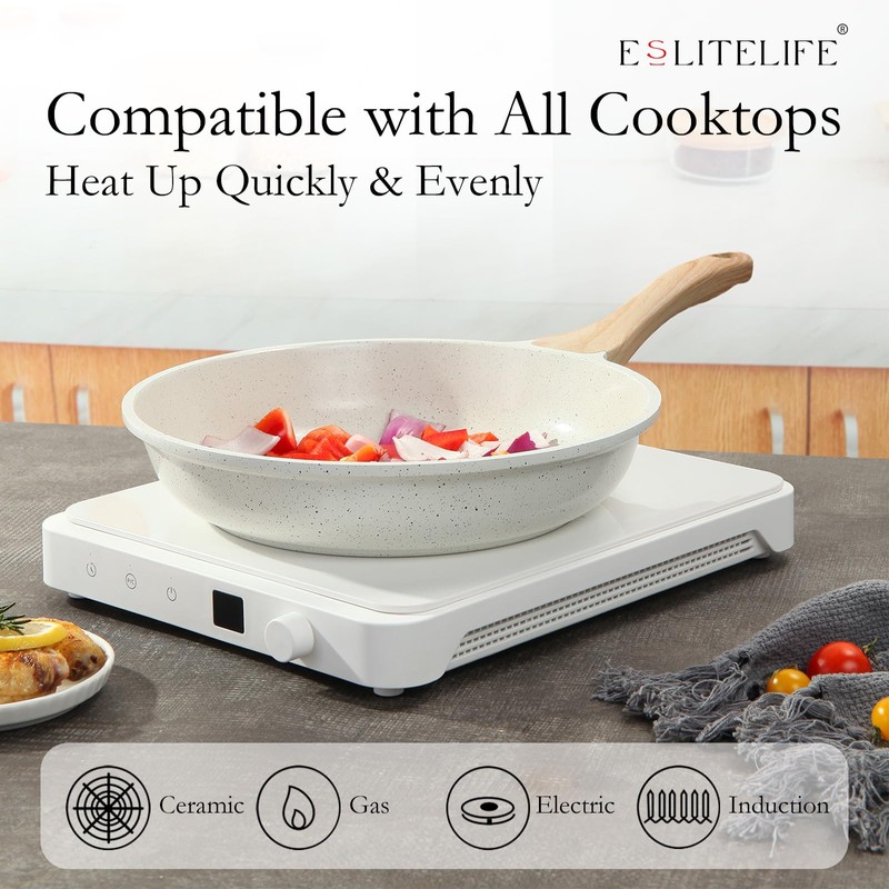 ESLITE LIFE Nonstick Ceramic Frying Pans Skillets Set with Lids,