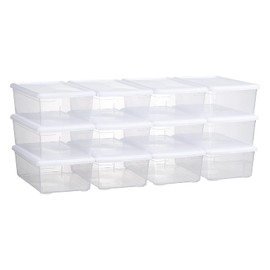 novelinks 6 Quart Clear Plastic Storage Bins with White Lids Stackable Box Craft Storage Organizing Container,12 Pack