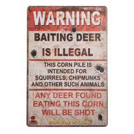 ERLOOD Warning Baiting Deer Is Illegal Metal Tin Sign, Tin Signs Vintage Coffee Wall Coffee & Bar Decor,size 12 X 8