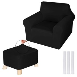 HunnmingRe Chair and Ottoman Covers Slipcover Set Armchair Cover T Cushion Chair Slipcover Milk Silk Sofa Furniture Protector Couch Soft for Armchair Ottoman(Black)