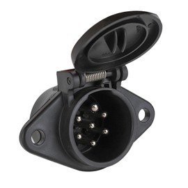 MECMO 7-Pin Round Vehicle-Side Female-End Socket Replacement SAE J560 Style, Durable Glass-Filled Nylon Housing 7-Way Round Electrical Connector, Semi Truck Trailer Wiring Harness Car End - Black