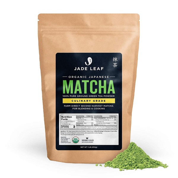 Jade Leaf Organic Matcha Green Tea Powder - Authentic Japanese Origin - Culinary Grade - Premium 2nd Harvest [1 Pound]