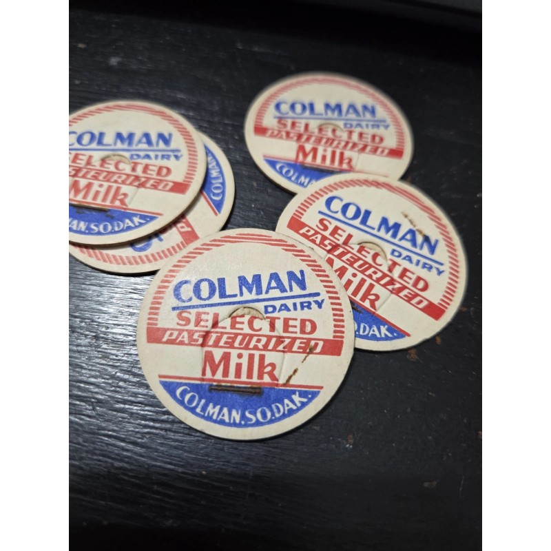 paper Vintage Lot of 5 Milk Caps Colman Dairy Colman