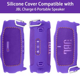 khanka for JBL Charge 6 Waterproof Portable Bluetooth Speaker Silicone Case,Soft Protective Sleeve Cover with Shoulder Strap for JBL Charge 6 Speaker (Purple)