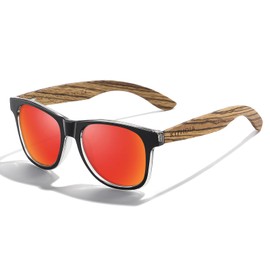 KITHDIA Wooden Polarised Sunglasses Men Women Mirrored Original UV400 Protection S5503, Red/Zebra Wood