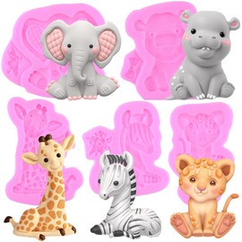 MIYAHOUSE Safari Animal Fondant Mold Giraffe Lion Silicone Molds Set Of 5