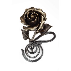 Hand Forged Metal Rose (Bronze Stained) +Custom Stand with Date