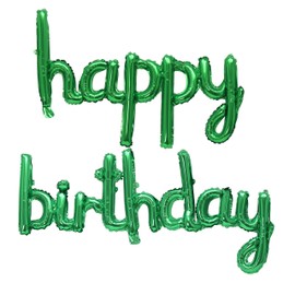 Happy Birthday Balloons Banner 16 Inch Hanging Birthday Balloons 3D Silver Foil Cursive Script Letter Balloons for Kids and Adults Birthday Party Decorations Supplies (Emerald Green)