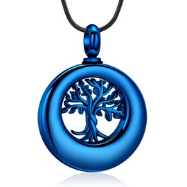 Hearbeingt Cremation Jewelry Urn Necklace for Ashes for Women Men, Circle of Life Eternity Memorial Pendant Ash Jewelry(Blue Tree)