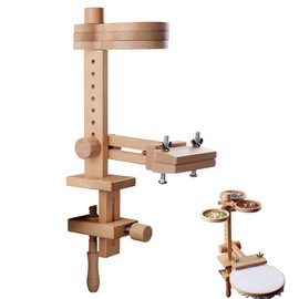 FINGERINSPIRE Adjustable Embroidery Hoop Stand(No Embroidery Hoops) Wood Embroidery Holders with 3 pcs Bowls for Needlework Supplies PeachPuff Color Rotated Embroidery Frame Holder for Hand Work