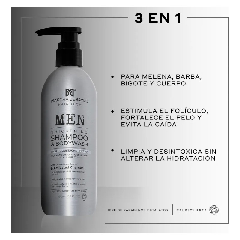 MARTHA DEBYALE HAIR TECH For Men 3en1 Shampoo. Melena, barba,