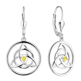 YL Celtic Knot Earrings 925 Sterling Silver Created Topaz Trinity Leverback Earrings Love Knot Dangle Drop Jewelry