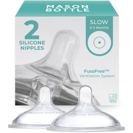 Mason Bottle Slow Flow Nipples (0–3 Months) – Silicone Baby Bottle Nipples, Fits Any Regular-Mouth Mason Jars – Wide Natural Shape, BPA-Free, Non-Toxic, Made in USA (2-Pack)