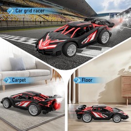 SwordRain 1/18 RC Car for Kids with Rechargeable Battery, LED Lights & Spray - Remote Control Car for Boys, Small RC Drift Cars for Ages 4-7 (Black & Red)
