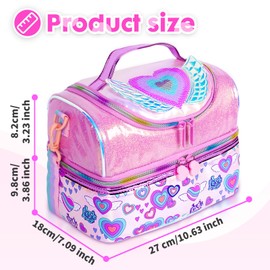 PinkSheep Kids Double Decker Cooler Insulated Lunch Bag Large Tote for Boys, Girls, Men, Women, with Adjustable Strap, Unicorn (Heart)
