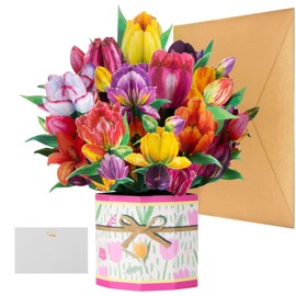 Luerbi Flower Bouquet Pop Up Cards, Birthday Flower Card, Get Well Soon Card Pop Up Greeting Card with Envelope and Note Card, 3D Forever Bouquet Pop Up Cards Gifts for Women Mom Friends Female